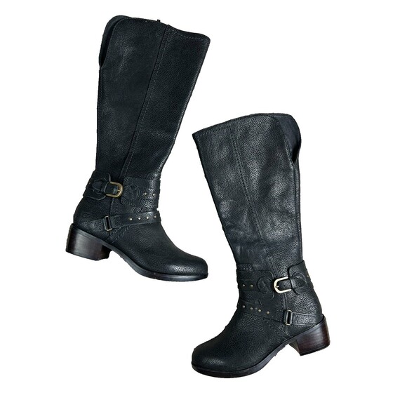 Ugg Australia Women Black Leather Riding Style Fashion Boots Size 5 F29013G - Picture 1 of 12